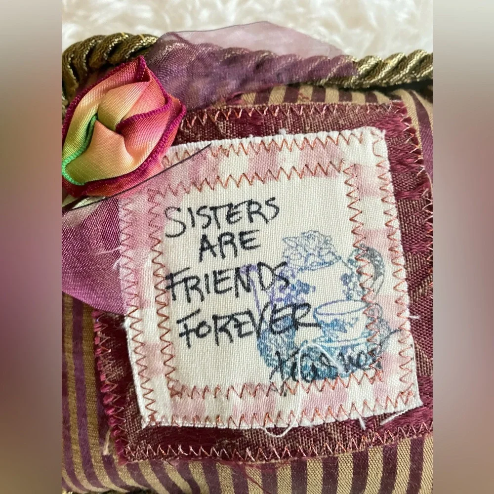 Sisters are friends forever Mini Pillow handmade with Fringe by Krasner Studio